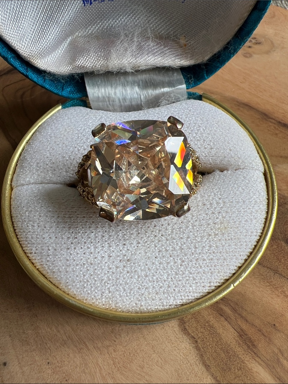 Gold-Tone Crystal Statement Ring with Clear Center Stone - Women Jewelry